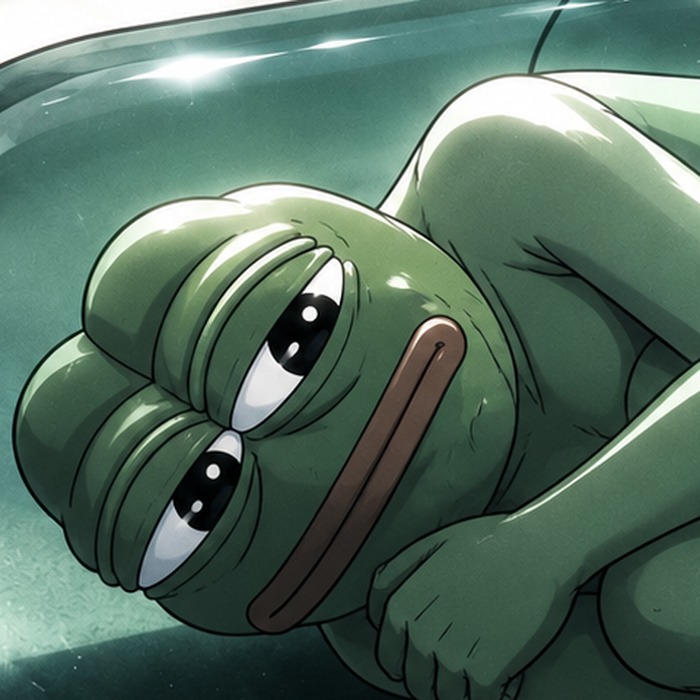 Close-up of melancholy Pepe the Frog